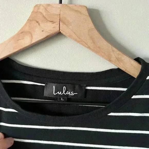 Lulus cafe Society Navy Blue Striped Shirt Dress fall comfy stretch knit - Picture 2 of 5